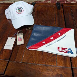 Bundle - new Peter Millar golf hat and Key Chain, new USA Valuables Pouch